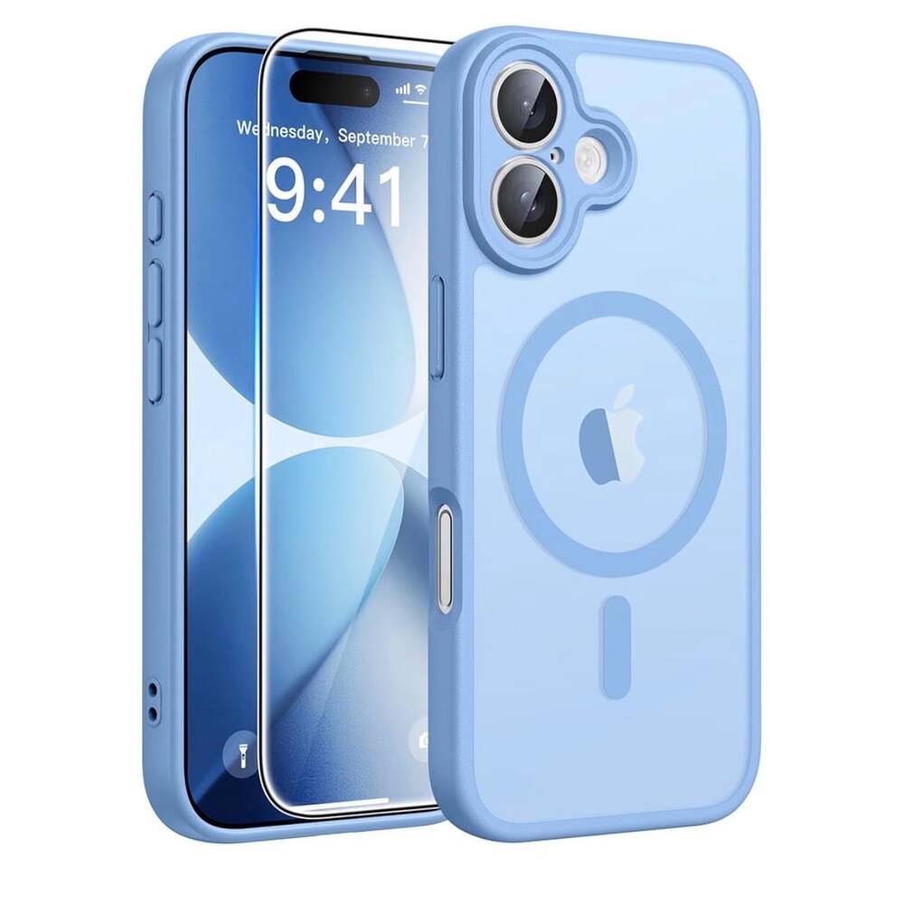 FNTCASE iPhone 16 Case Magnetic Translucent Matte Light Blue